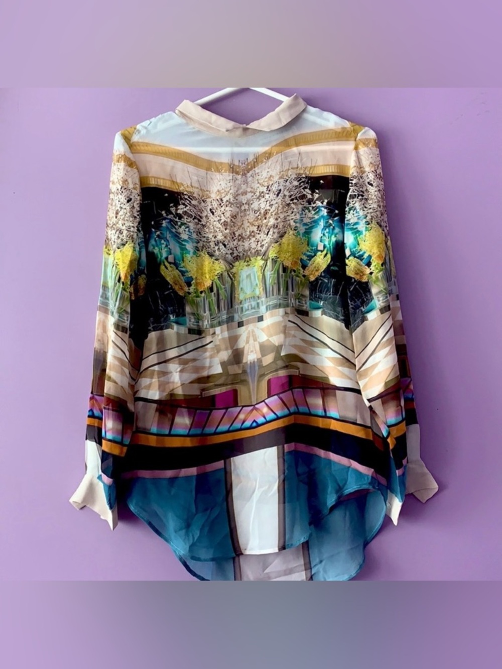 Mary Katrantzou 100% Silk Print Sheer Blouse